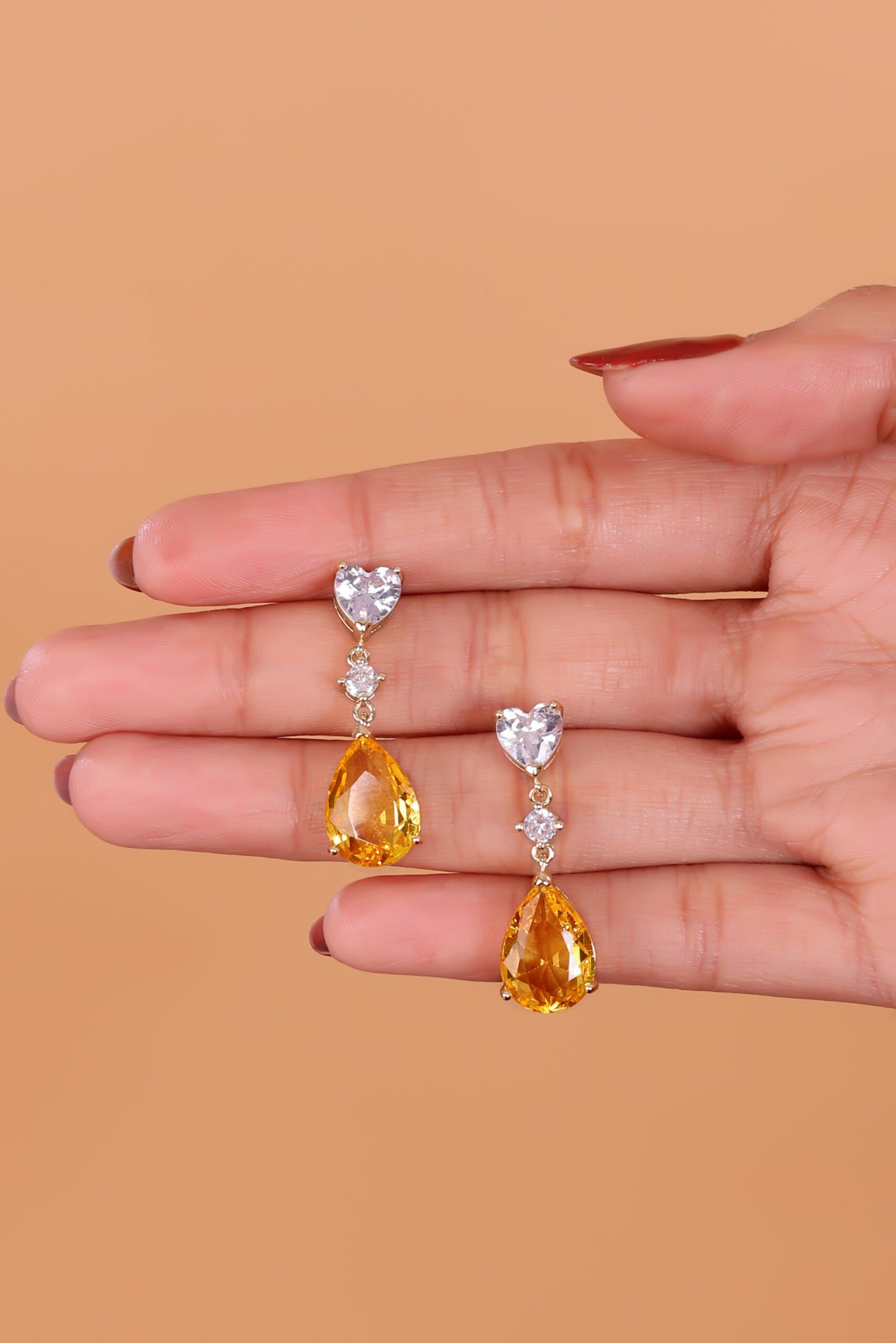 Radiant Gold & Yellow Teardrop Crystal Earrings – A Dazzling Statement of Elegance - Image 2