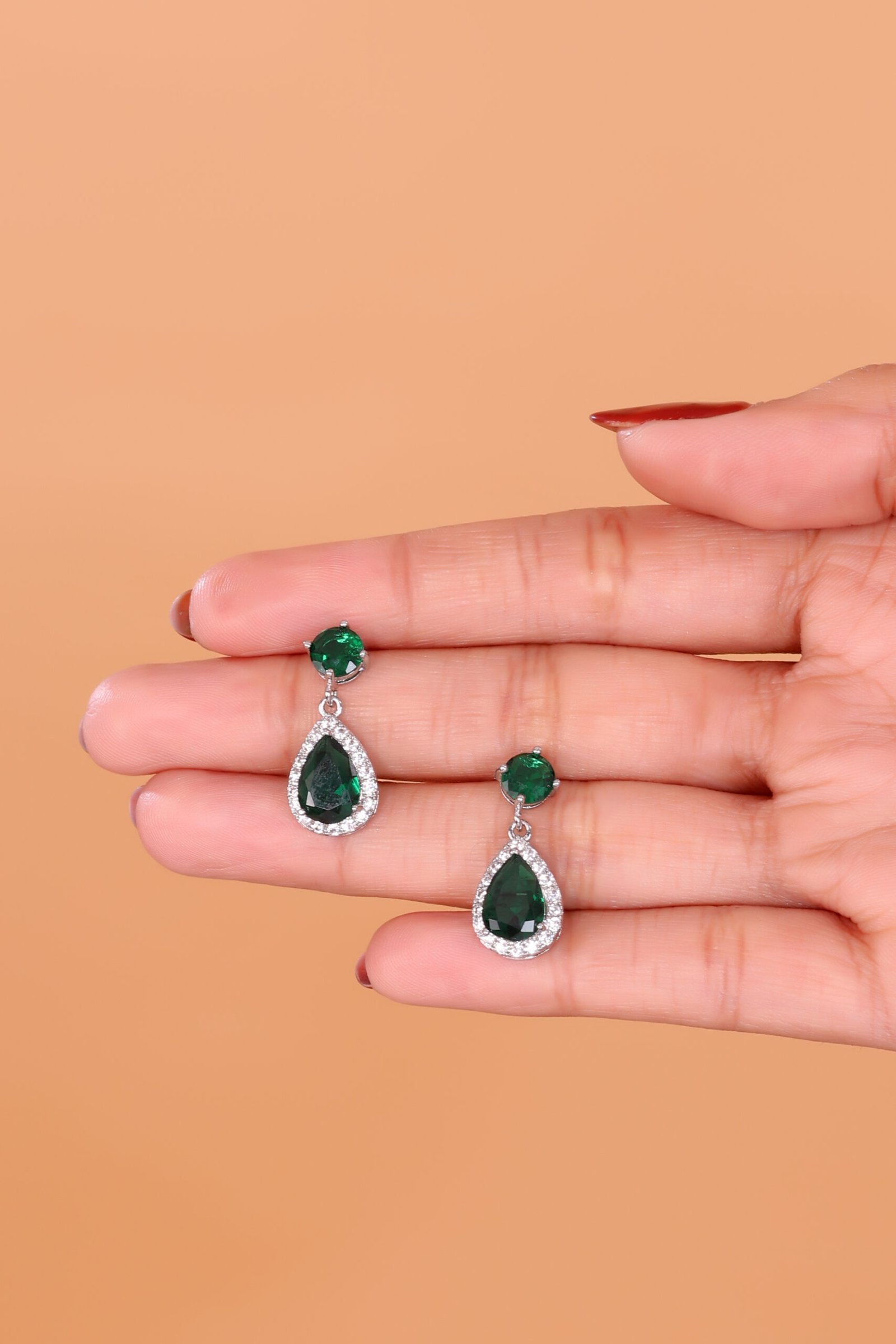 Green American Stone Earrings for Women & Girls – A Touch of Elegance & Sparkle - Image 2