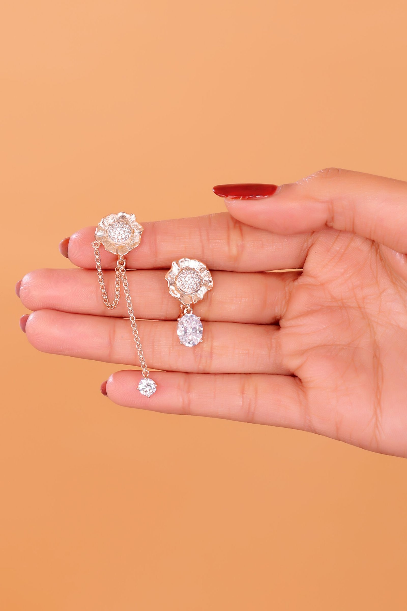 Elegant Floral Earrings with Sparkling Stones – A Timeless Blend of Grace & Glamour - Image 2