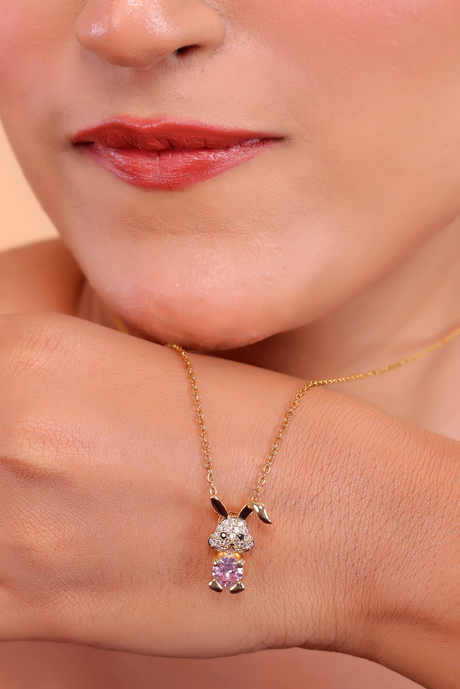 Adorable Bunny Pendant Necklace with Sparkling Pink Crystal – A Cute & Charming Jewelry Piece for Bunny Lovers