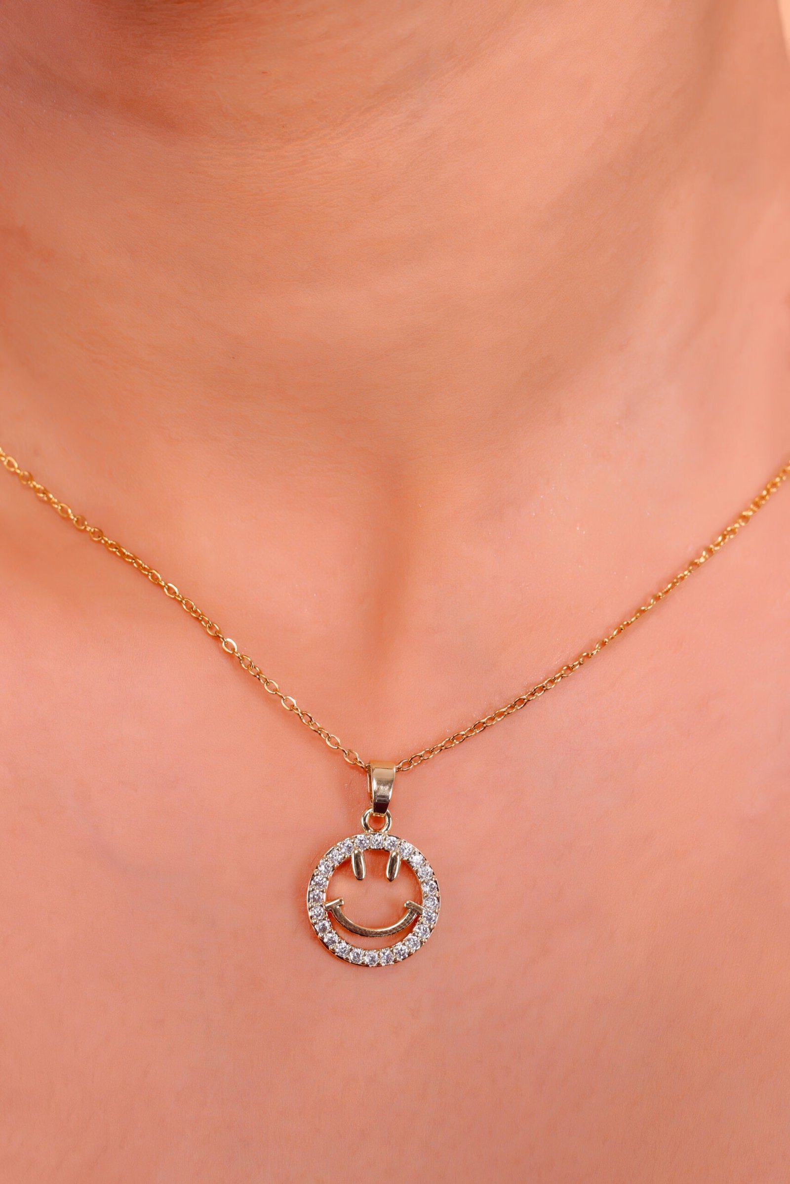 Diamond Smiley Face Pendant Necklace