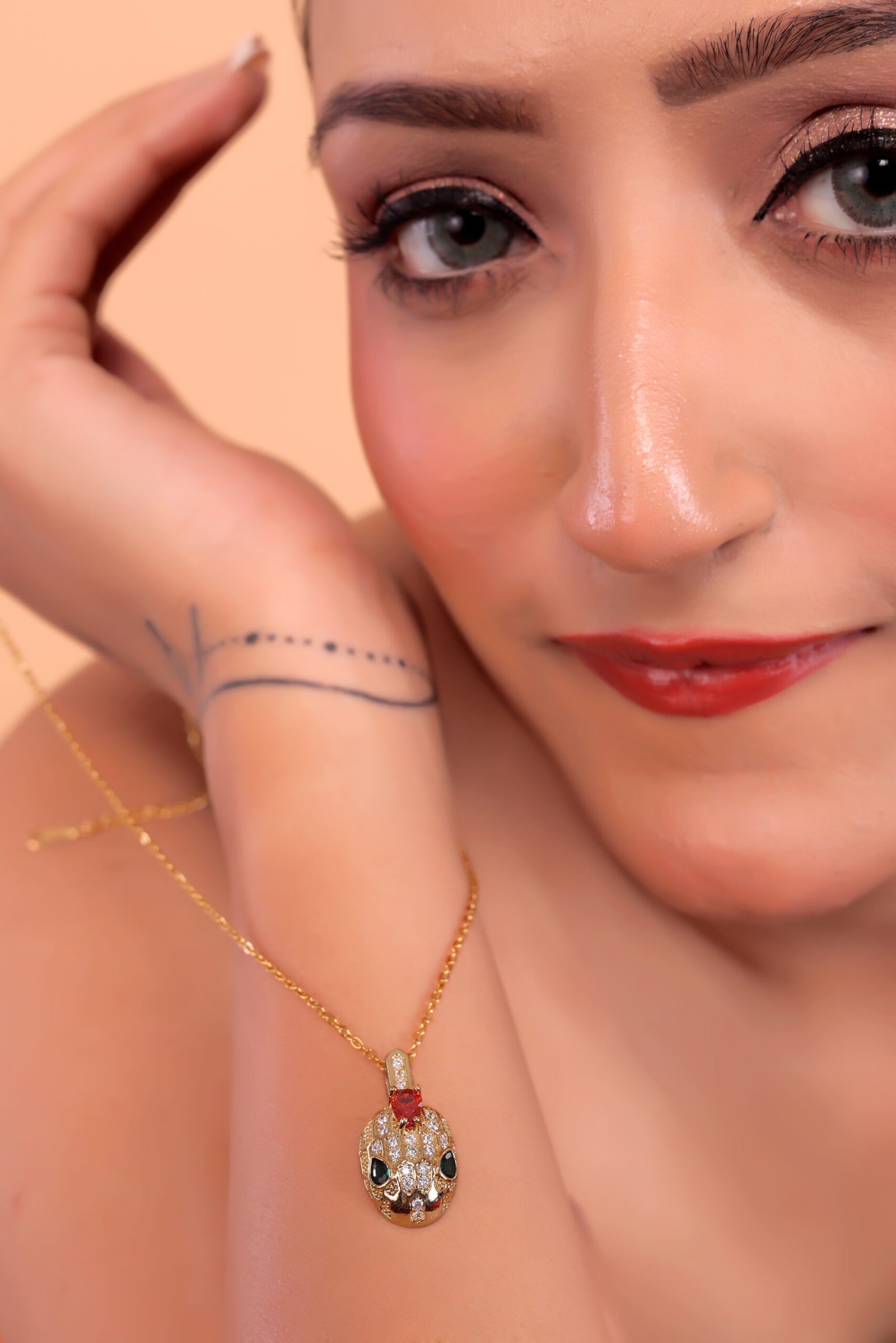 Luxurious Snake Pendant Necklace with Ruby & Emerald Accents – Symbol of Power & Elegance - Image 3