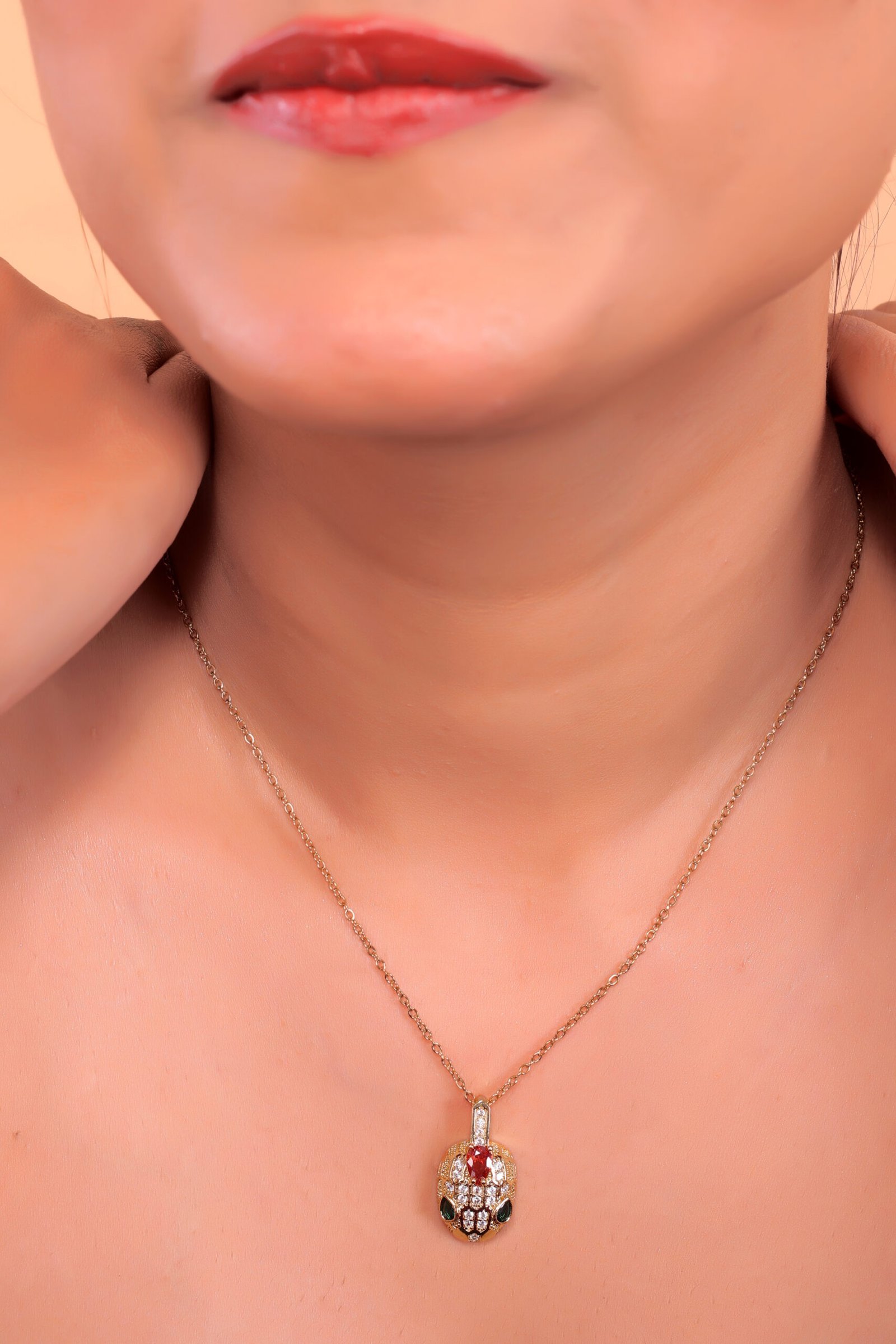 Luxurious Snake Pendant Necklace with Ruby & Emerald Accents – Symbol of Power & Elegance - Image 4