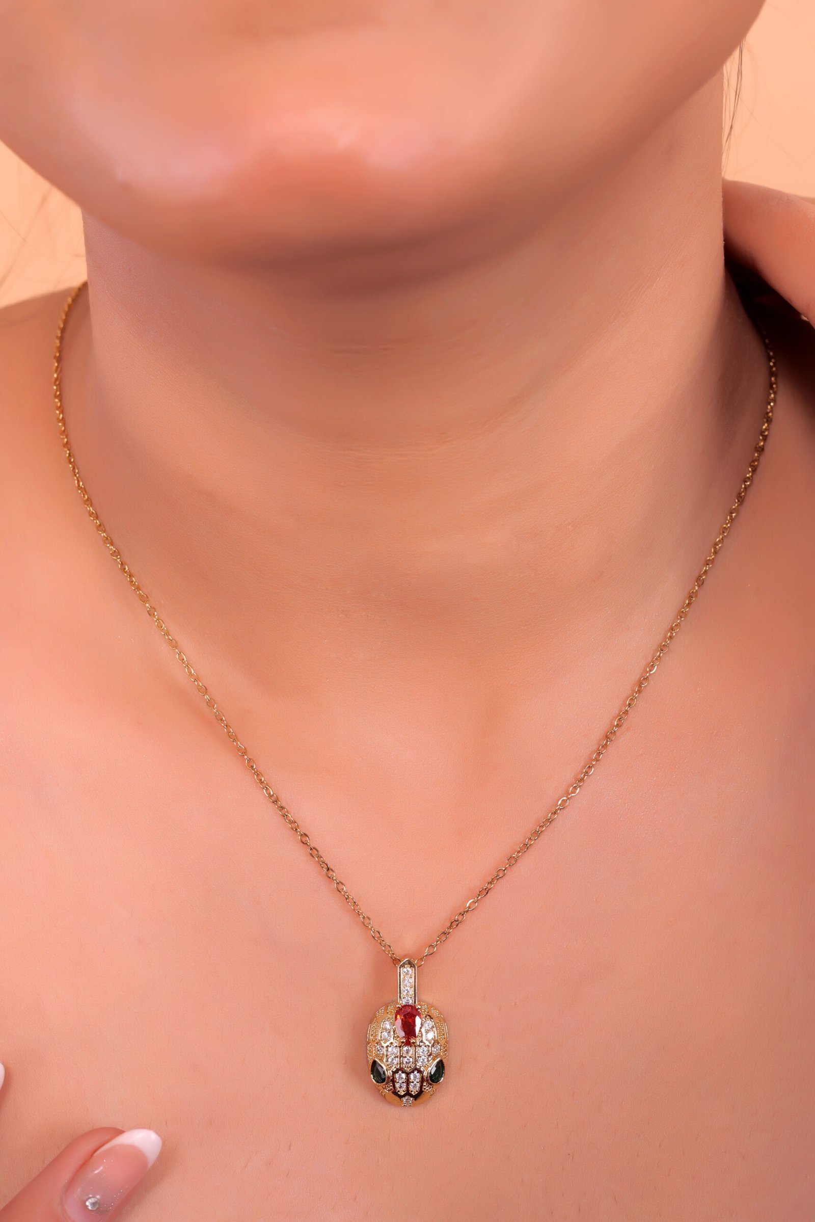 Luxurious Snake Pendant Necklace with Ruby & Emerald Accents – Symbol of Power & Elegance - Image 5