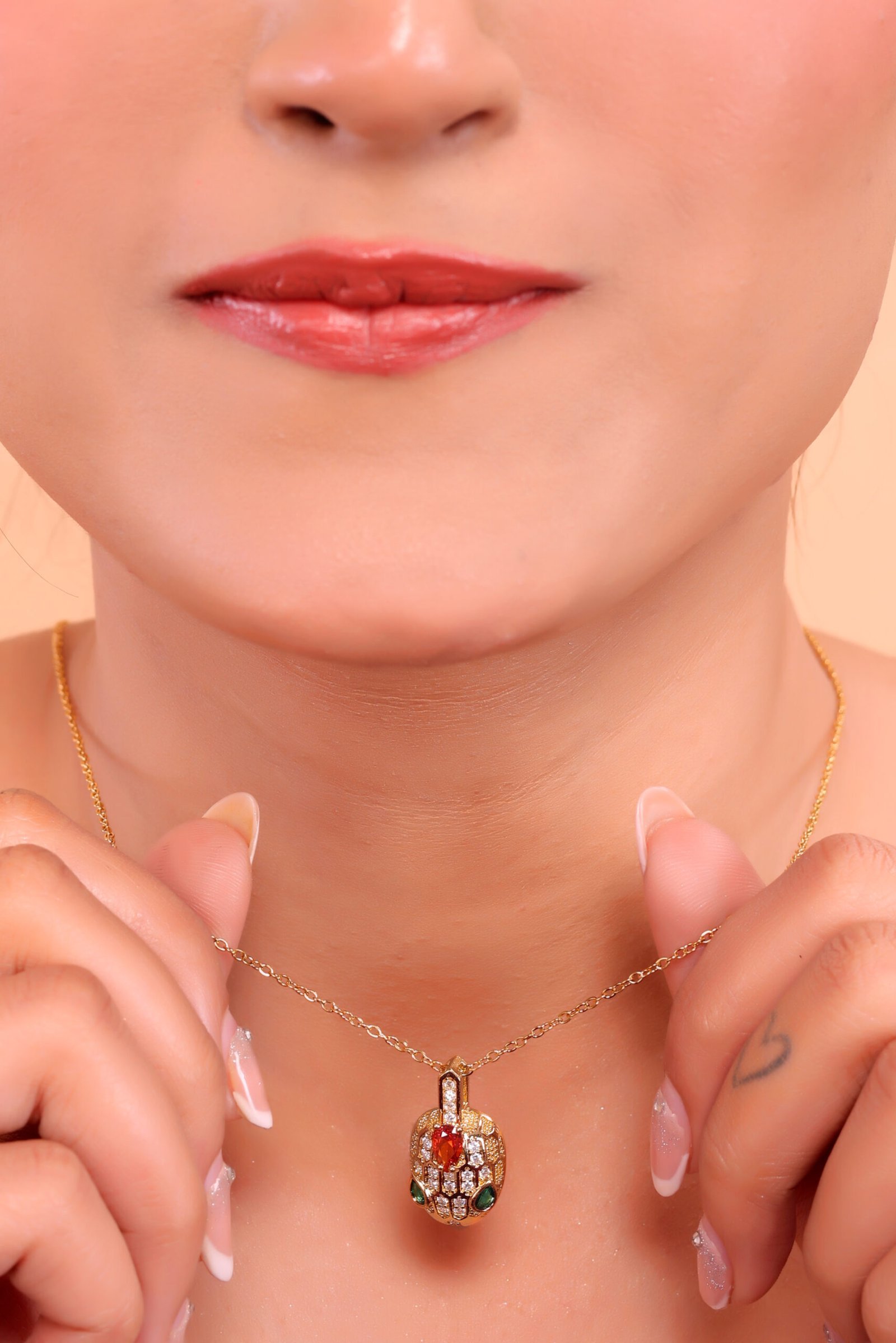 Luxurious Snake Pendant Necklace with Ruby & Emerald Accents – Symbol of Power & Elegance - Image 7