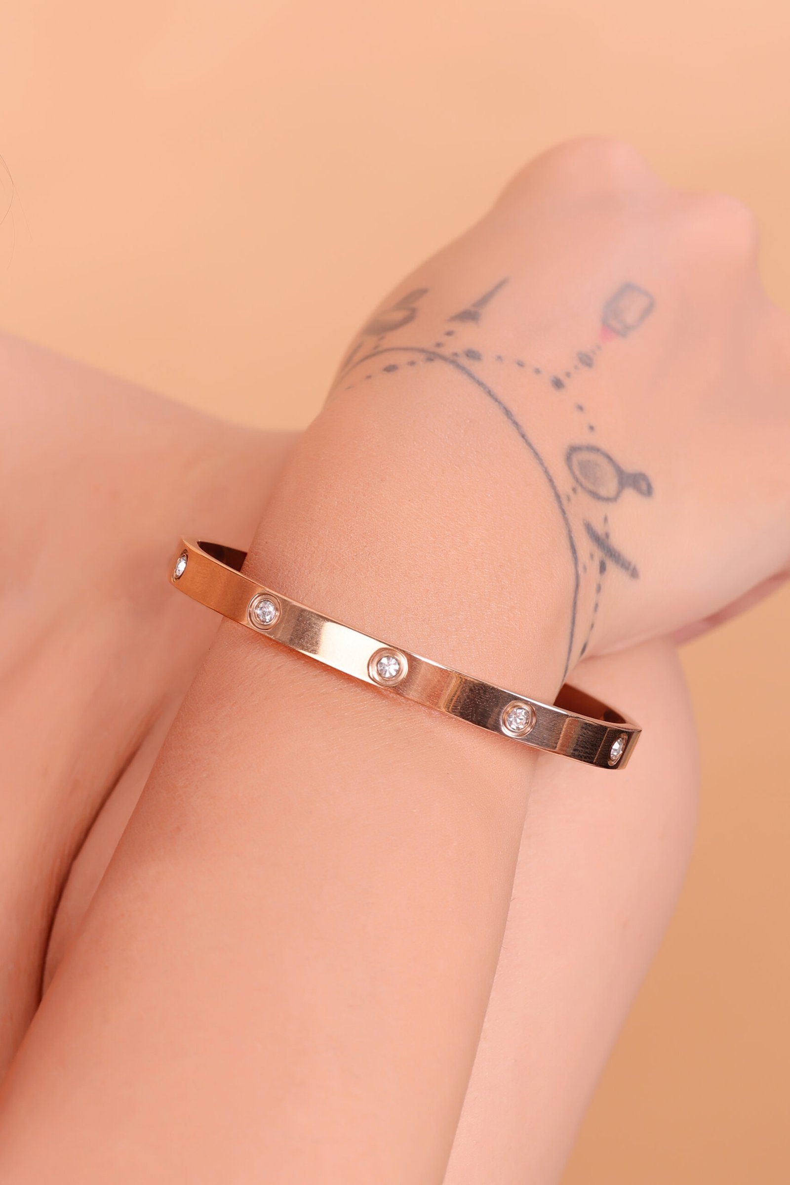 Plated Stainless Steel Cubic Zirconia Bangle Style Bracelet - Image 2